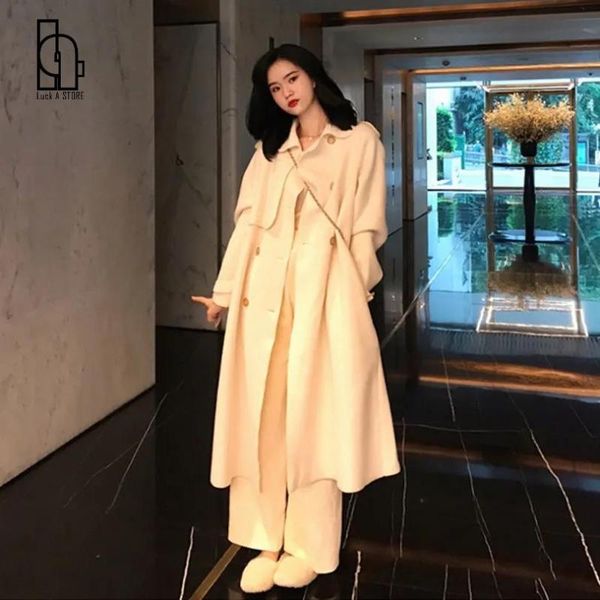 

women's wool & blends autumn winter jacket women fashion woolen coat female long trench korean outwear manteau femme, Black