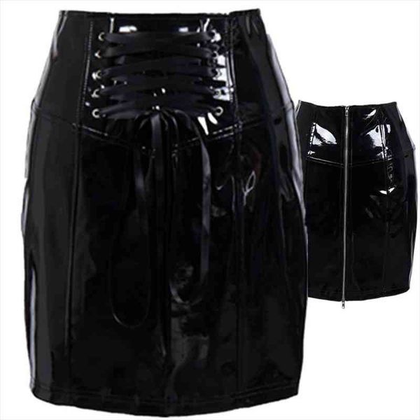 

s-3xl black high waist skirt club latex pvc leather pencil skirt lace front zipper back vinyl shiny bodycon skirts