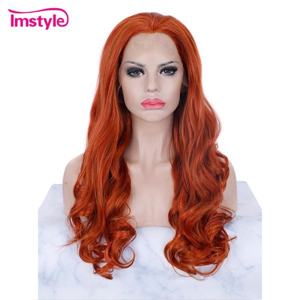 

synthetic wigs imstyle pumpkin orange wig lace front natural wavy for women high temperature fiber glueless cosplay, Black