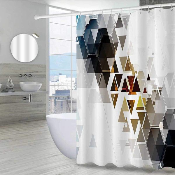 

modern decor farmhouse shower curtain 36" w x 72" l, abstract technology themed image with honey bee comb geometric shapes image