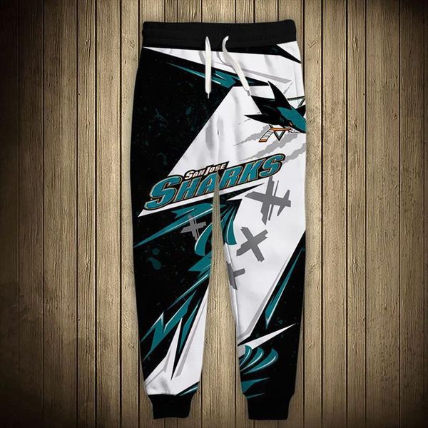 

san jose casual sharks women pants sports stitching design graffiti letters fish print sweatpants, Black