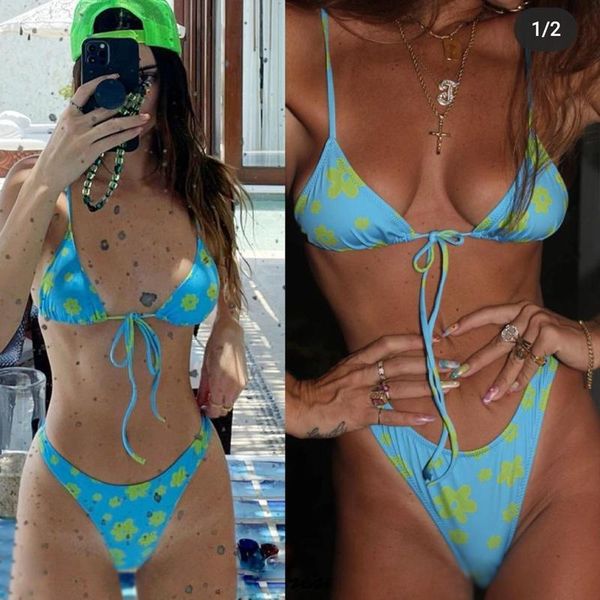 

women's swimwear floral print bikini 2021 biquini string swimsuit high cut set bathing suit women waist bikinis beach, White;black