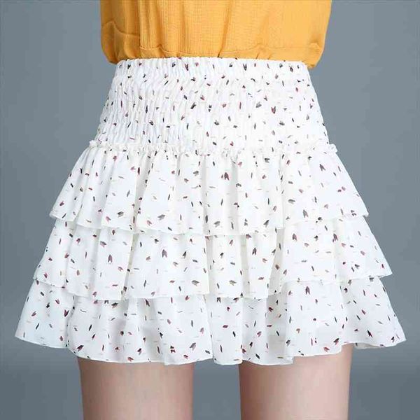 

summer student printed chiffon womens skirt cake fashion casual cute and sweet miniskirt, Black