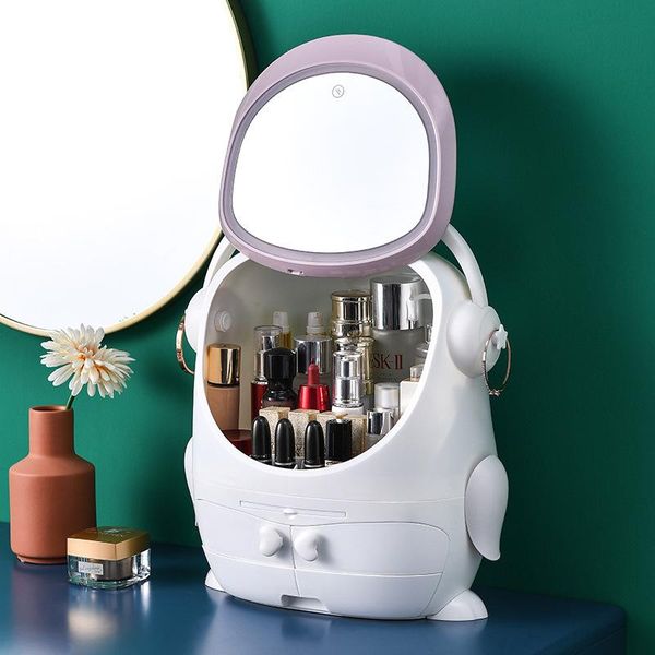 

organizer for cosmetics with mirror led light deskjewelry cosmetic storage box dustproof waterproof makeup boxes & bins
