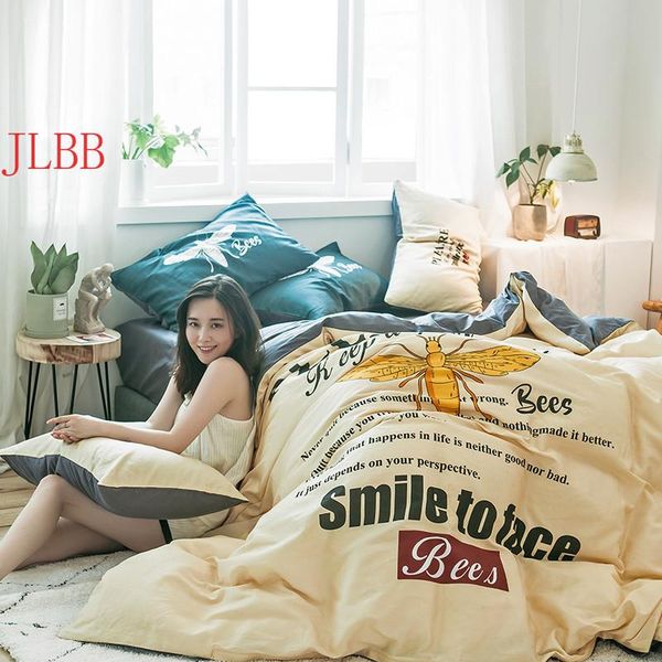 

bedding sets digital print 100% cotton set yellow bee bedclothes cartoon duvet cover+flat sheet+pillowcase modern bed linen 4pcs