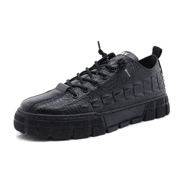 

brand new men leather casual shoes crocodile print men low spring autumn flat shoes cool sneakers loafers, Black