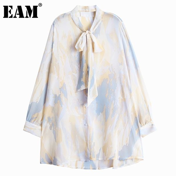 

[eam] women yellow contrast color big size blouse lapel long sleeve loose fit shirt fashion spring autumn 1dd7240 210512, White