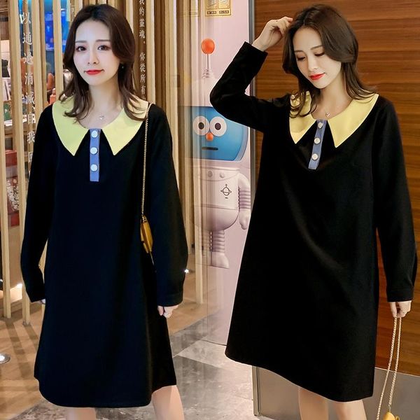 

maternity dresses 025# dress spring autumn long sleeve easy matching loose stylish for pregnant women mom, White