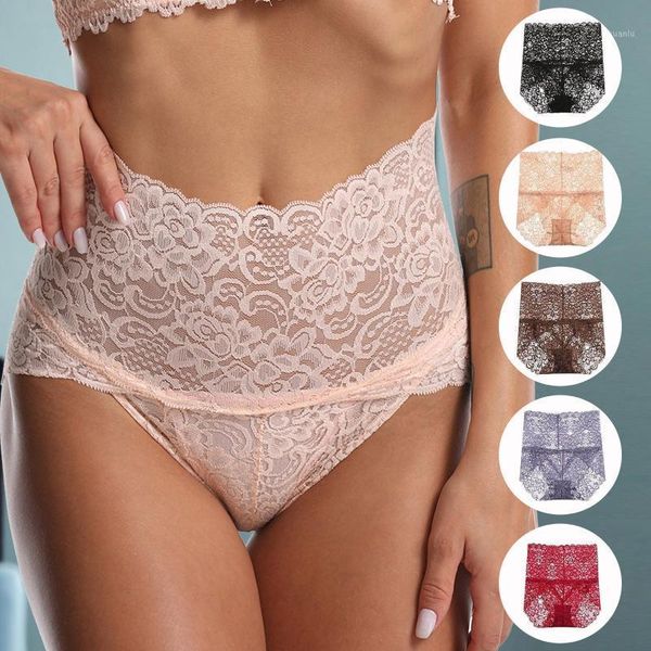 

women's panties ladies underwear seamless high waist abdomen in hip lift lace elasticity large size transparent female lenceria, Black;pink