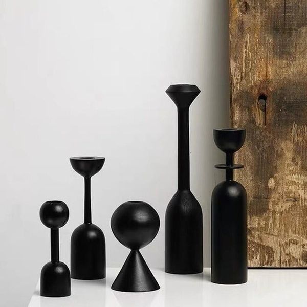 

candle holders pography props black solid wood holder nordic minimalist style decorative model creative art ornaments wf