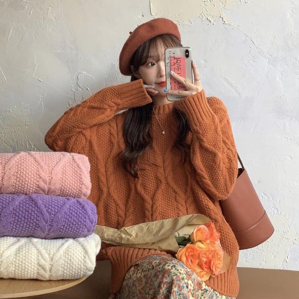 

women's sweaters ichoix winter sweet girls colours crouching pullovers casual women's nightgown solid ladies loose femme jumpers 0, White;black