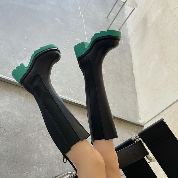 

fan soled knight simple and fashionable thick heel , one foot on sleeve high boots, Black