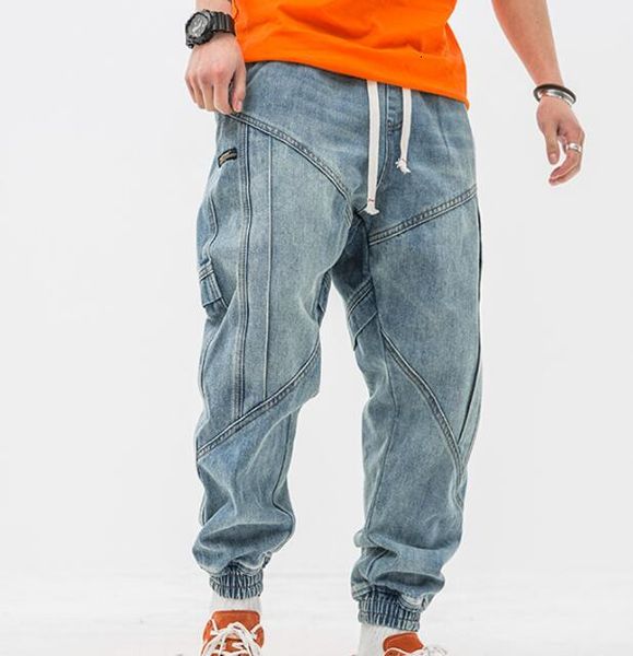 

men's jeans korean style japanese men's blue loose denim loading pants designer stitching street clothes hip hop jeans jogging