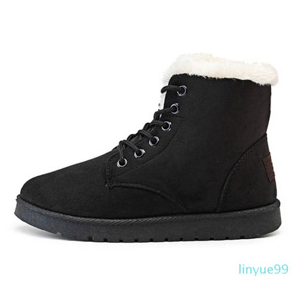 

boots women snow round toe platform faux suede lace up winter warm fashion casual femal plush solid outdoor classic shoes, Black