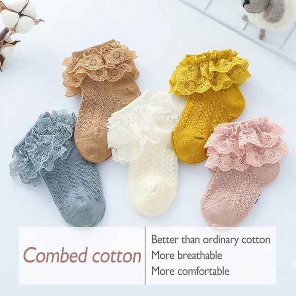 

baby princess socks children lace girls breathable ruffled cotton sock 0-3 years, Pink;yellow