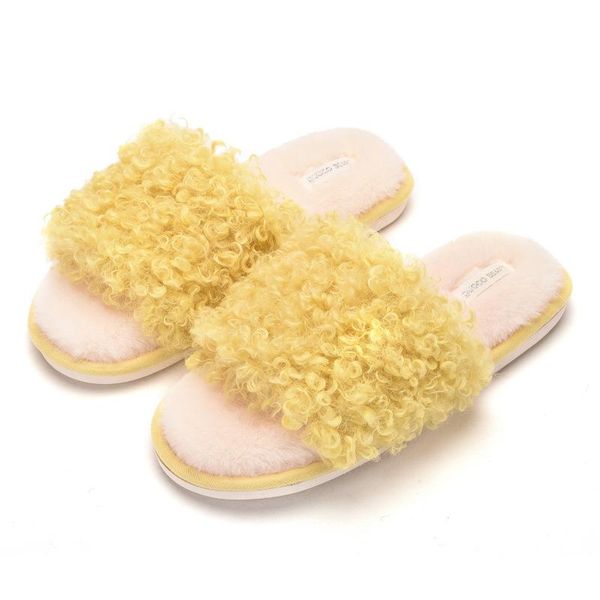 

white faux fur house slippers plush female comfort sleep wool home shoes for women fluffy indoor sildes, Black