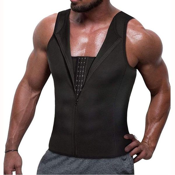 

gym clothing men's waist trainer vest tank slimming sweat corset zipper weight loss body shaper shirt sleeve jacket, White;black