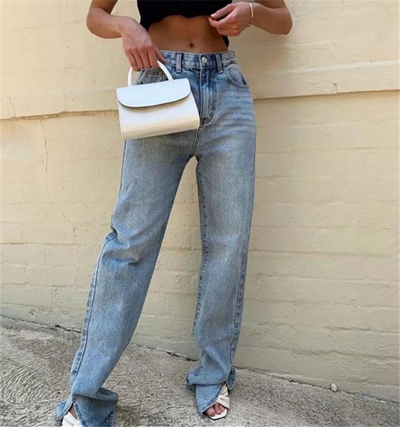 

woman high waist jeans european style female trouser retro pants denim women's, Blue