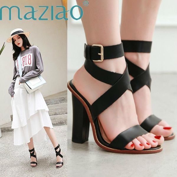 

summer sandals women cross strap buckle woman super heels footwear pure color heeled party shoes size 32-48 maziao1, Black