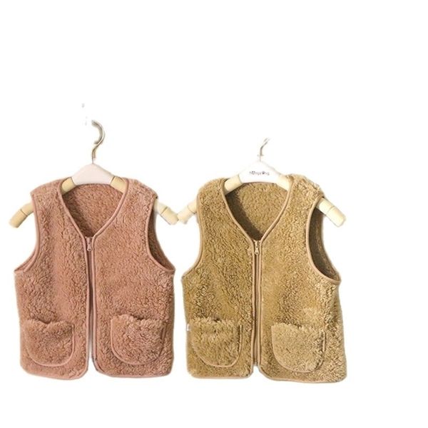 Kinder koreanischen Stil Jungen und Mädchen Frühling Herbst Weste Weste Korallen Fleece Reißverschluss Strickjacke Western P4709 210622