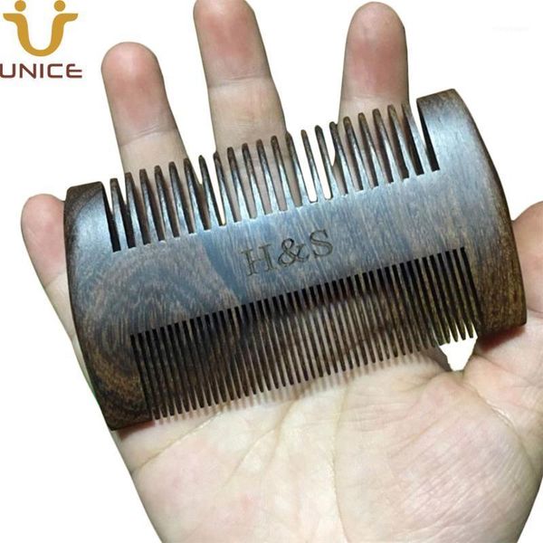 

100pcs/lot oem customized logo dual action black gold sandalwood wood beard comb sided men's hair comb1, Silver