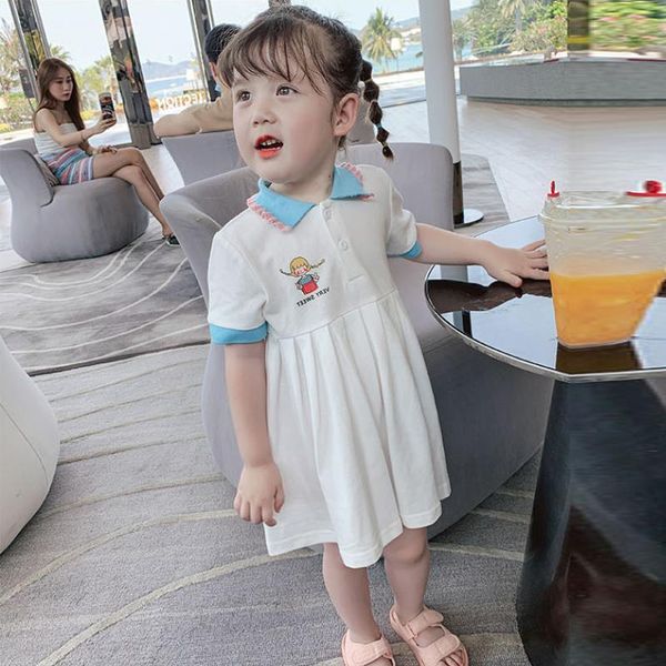 

girl's dresses girls clothes summer season dress cartoon print stitching lapel princess 2-7years old beibei high-quality child clothing, Red;yellow