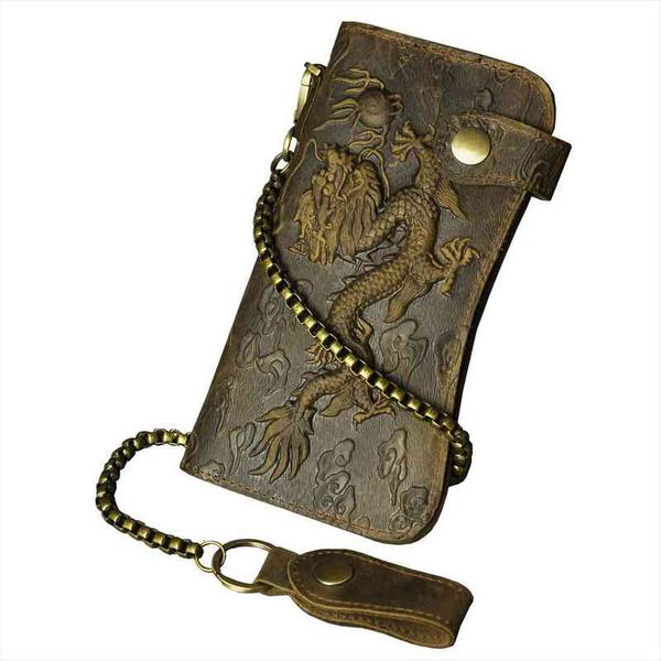 

famous brand male natural leather design dragon emboss checkbook iron chain organizer wallet purse clutch handbag 1088, Red;black