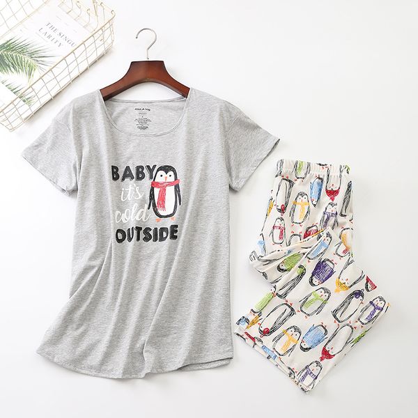 

cotton pajamas set short sleeve t-shirt long pants 2piece/set summer pyjama big size mom homewear cozy plus sleepwear, Black;red