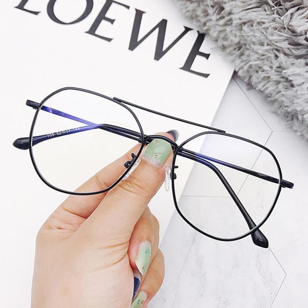 

flat mirror men and women anti-blue light glasses personality double beam retro frame sunglasses, White;black