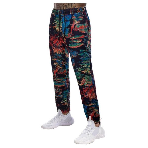 

yoga outfit men's fashion 2021 autumn and summer printed cotton linen rope slim retro ethnic style men pants