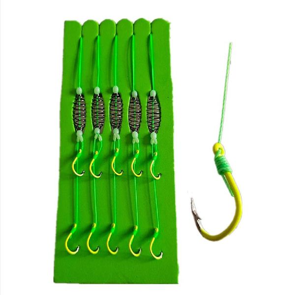 

fishing hooks 5 pcs/set carbon steel double barbed hook with pe line carp anti-winding cage feeder string bait accessories