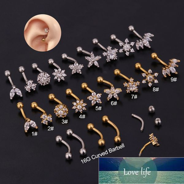 

1pc 16g new flower stainless steel internally threaded bananabells body piercing jewelry for ear eyebrow earring, Golden;silver