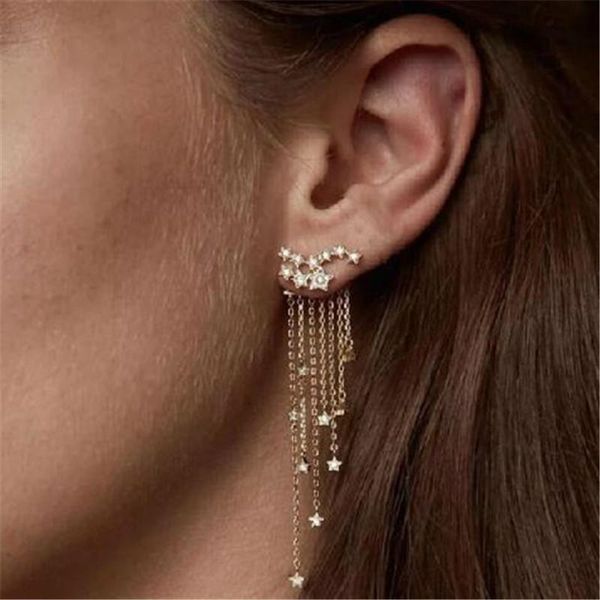 

stud olaru creative crystal satr tassel earring woman 2021 korean vintage earrings christmas gift fashion jewelry brincos, Golden;silver