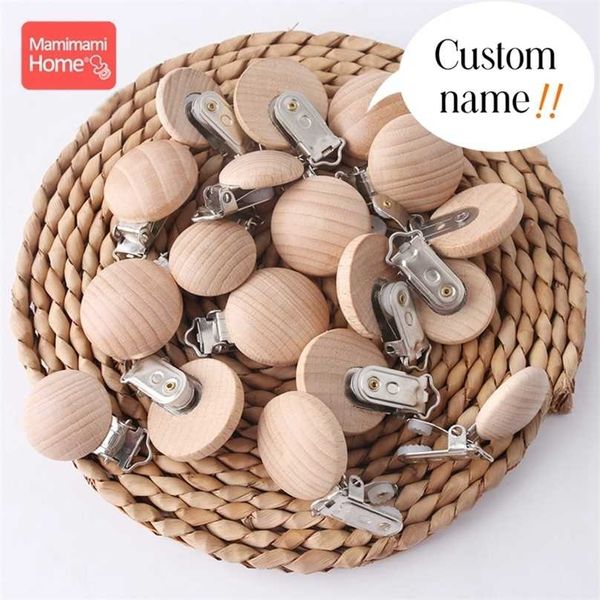 

50pc wooden pacifier clips beech teether metal bpa blank nipple holder chain toy custom name gift 211106