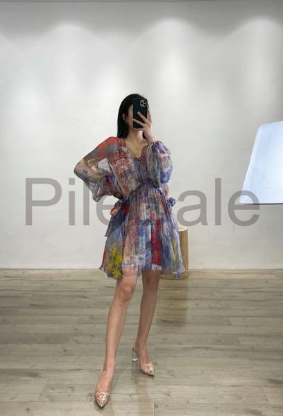 

casual dresses women lantern sleeve charming purple floral print silk midi long resort dress prom robe, Black;gray