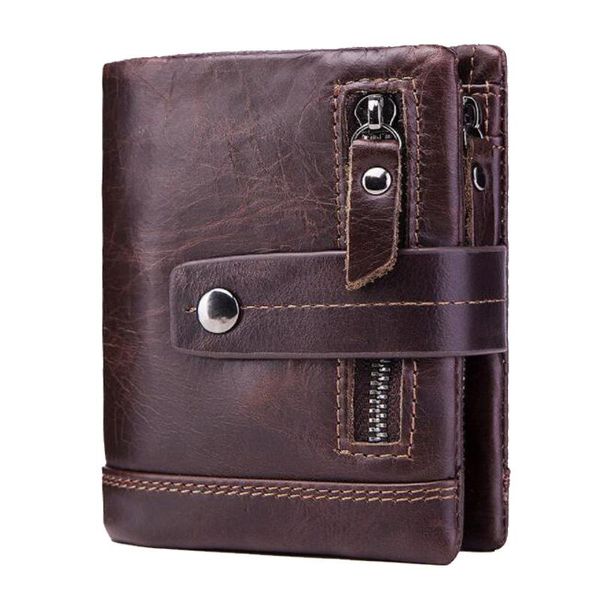 Portafogli Western Cow Leather Zipper Hasp Men Wallet Fashion Genuiue Multifunzione Portamonete