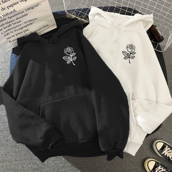 

women's hoodies & sweatshirts women black floral printed lady pink cropped velvet winter printing hooded pullover