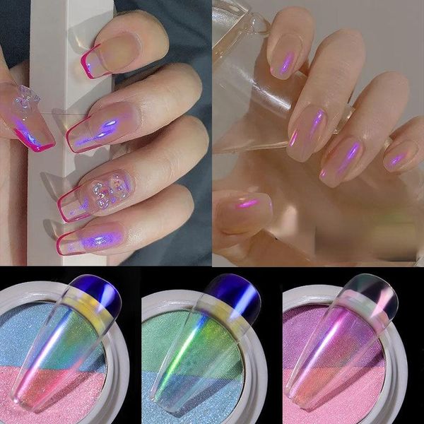 

nail glitter 1g/box two colortransparent holo mirror aurora neon powders dust chameleon art chrome pigment, Silver;gold