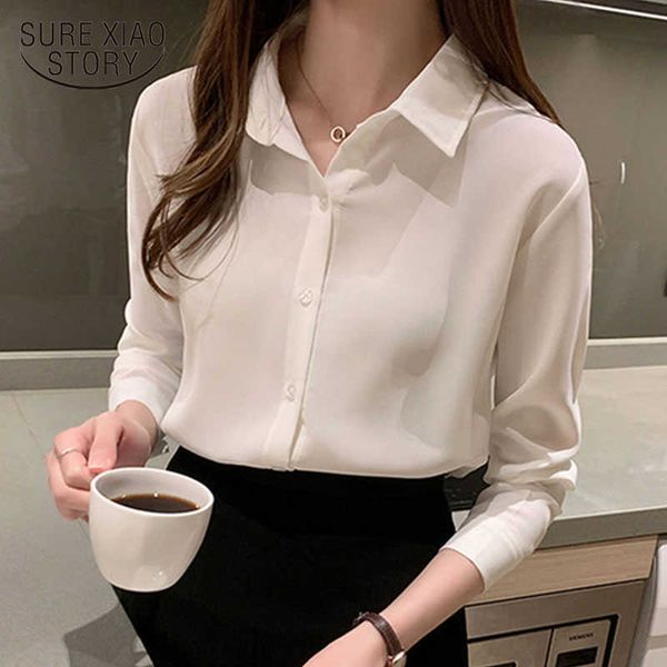 

autumn long sleeve shirts women simple solid chiffon shirt women's and blouses ol style cardigan 5 colors blusas 10490 210528, White