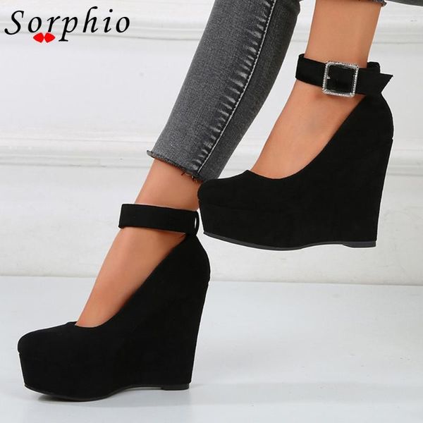 

dress shoes 2021 platform wedges super high heel pump ankle buckle strap white for women girl marry jane cosplay rount toe summer, Black
