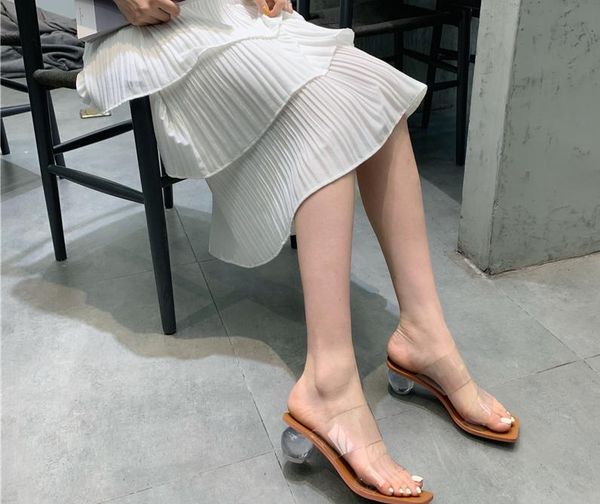 

slippers crystal ball low heel pvc transparent clear women peep toe summer sandals fashion design outdoor, Black