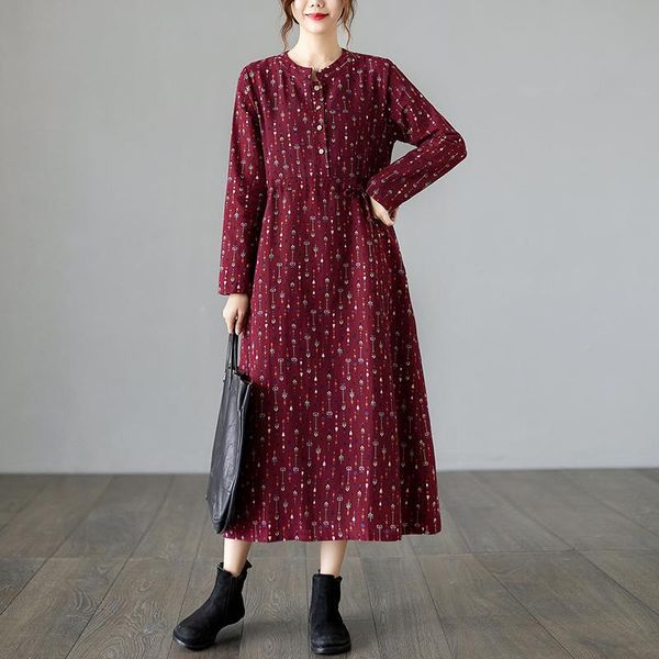 

casual dresses 2021 stand collar fashion blouse autumn dress print floral vintage office lady ol work women spring midi, Black;gray