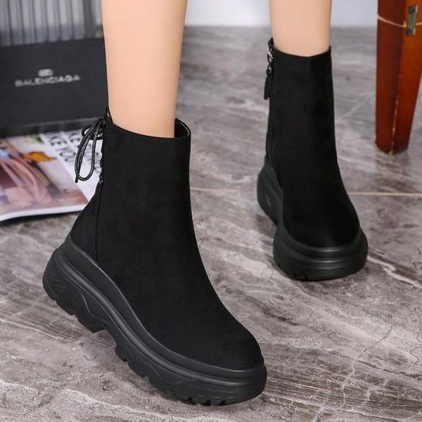 

boots ankle women 2021 winter black woman casual shoes plush platform snow female sneakers
