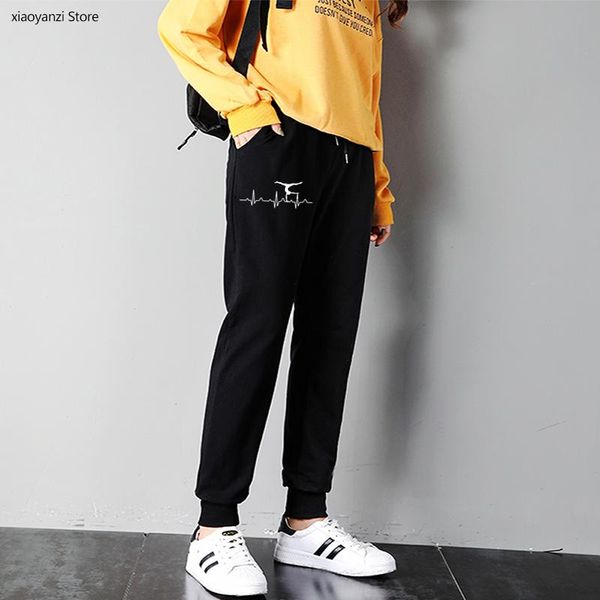 

women's pants & capris gymnastics heartbeat print women sweatpants casual funny long for young lady girl sportswear trousers drop ship, Black;white