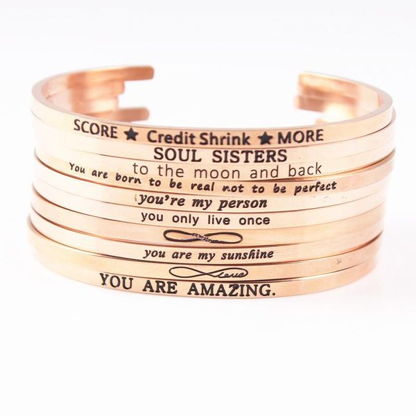 

rose gold stainless steel bangles for women quotes mantra inspirational jewelry gift drop bangle, Black
