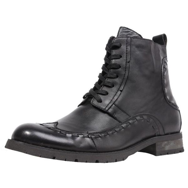 

boots vintage retor 2021 genuine leather men sewing zipper lace up ankle boot round toe man casual shoes, Black