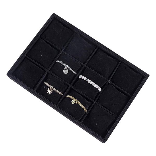 

watch boxes & cases 2021 jewelry tray organizer bracelet display showcase 12 grid pillows without lid storage holder gifts for, Black;blue