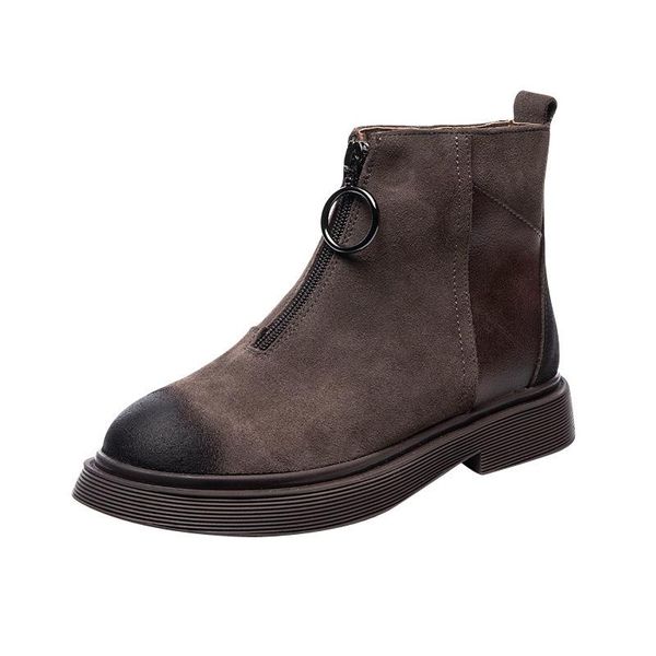 

boots front zipper women's round head european and american short in autumn winter 2021, Black
