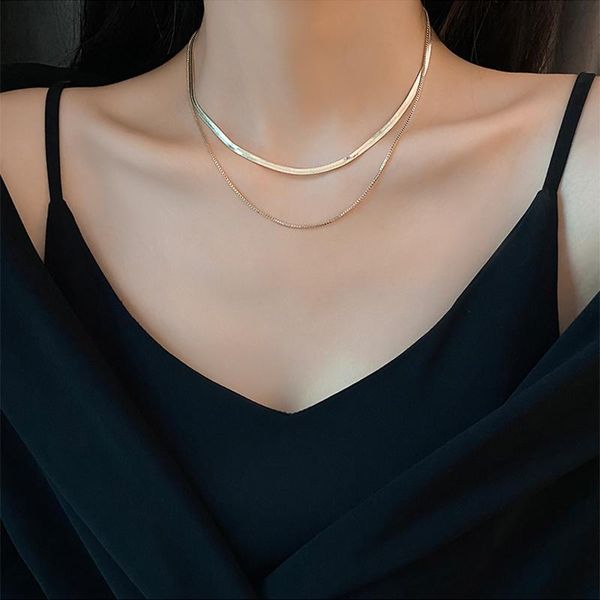 

chains yaologe 316l stainless steel 2 layer snake bone necklaces colors thick chain choker 2021 pendants for women fashion jewelry, Silver