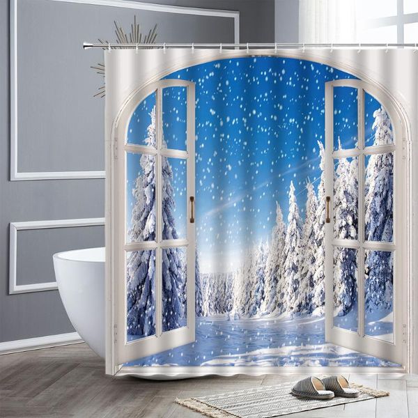 

shower curtains waterproof fabric curtain winter scenery cedar forest snow scene landscape bathroom bathtub decor bath cloth set